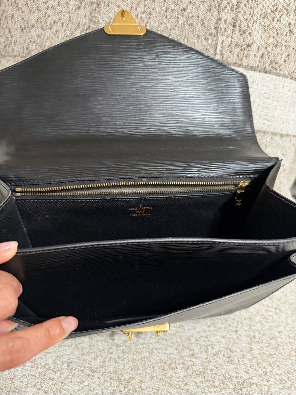 Black Leather Top-Handle Satchel with Gold Hardware - Picture 9 of 9